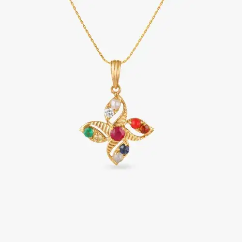 Navratna Blossom Diamond Pendant
