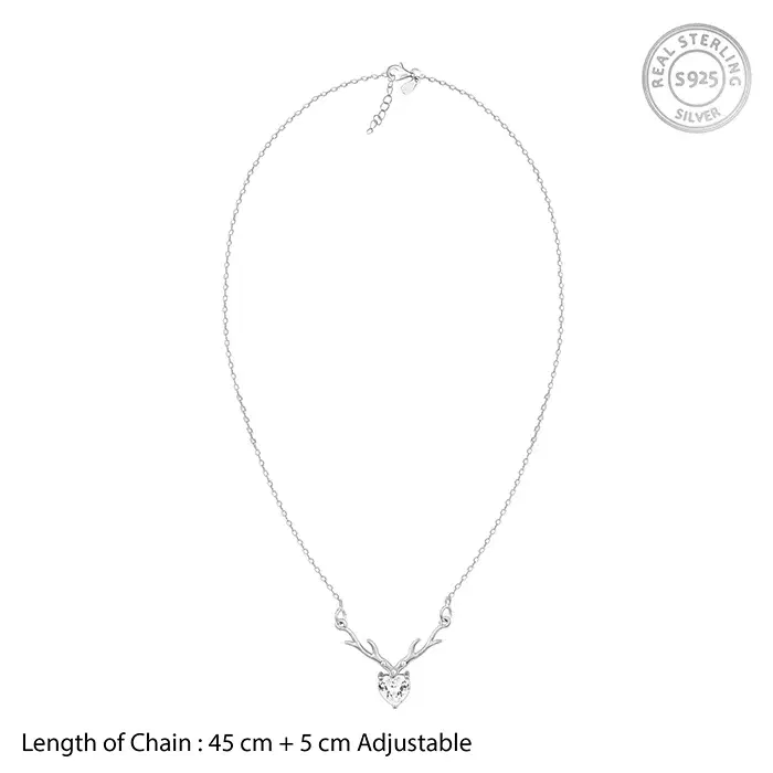 Silver Deer Heart Necklace , Silver