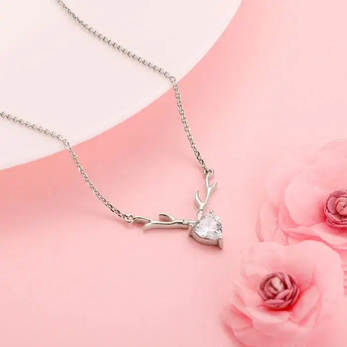 Silver Deer Heart Necklace , Silver