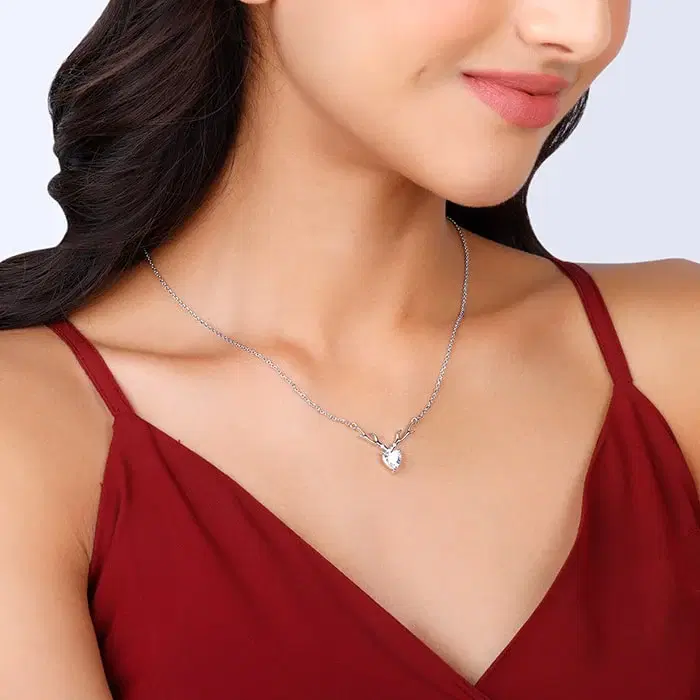 Silver Deer Heart Necklace , Silver